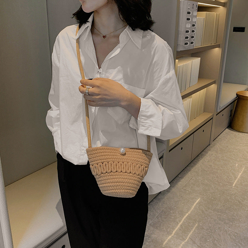 Crossbody Straw Bag Cotton Thread Woven Bag Mobile Phone Change Key Case Hollow Out Cutout Cotton Thread Woven Bag Casual Cute Women Bella Mia